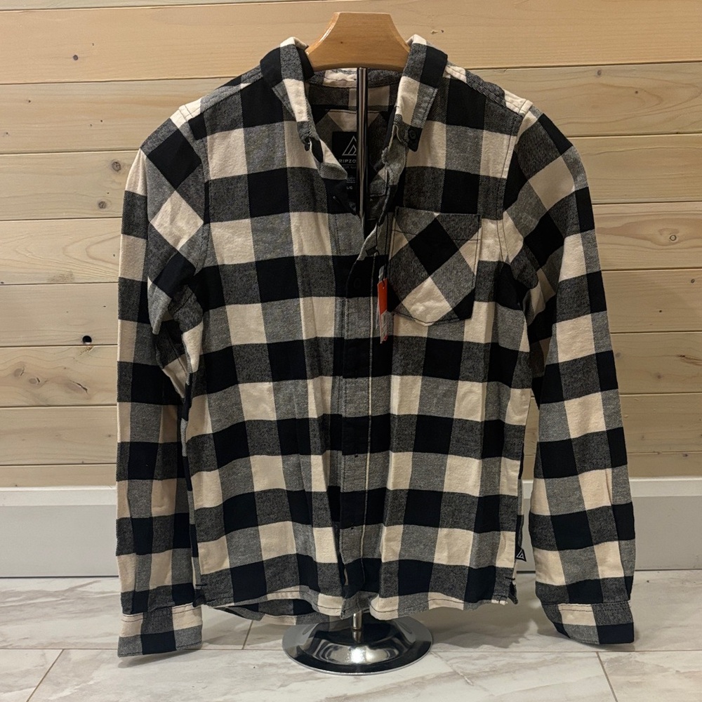 Youth Ripzone Black and Cream Plaid Button-Up Shirt